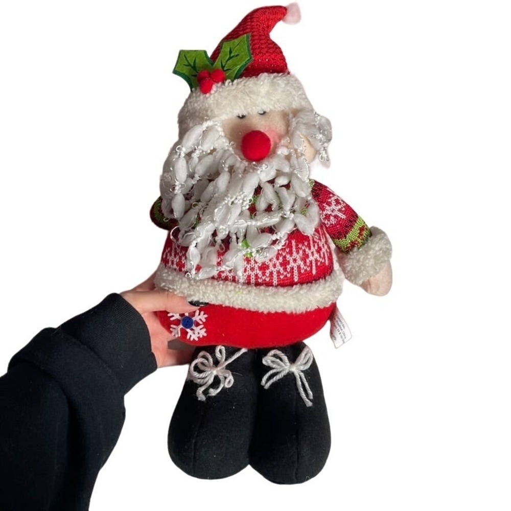 SANTA Stuffed‎ Decoration Decor Black White Red Holiday Christmas Winter